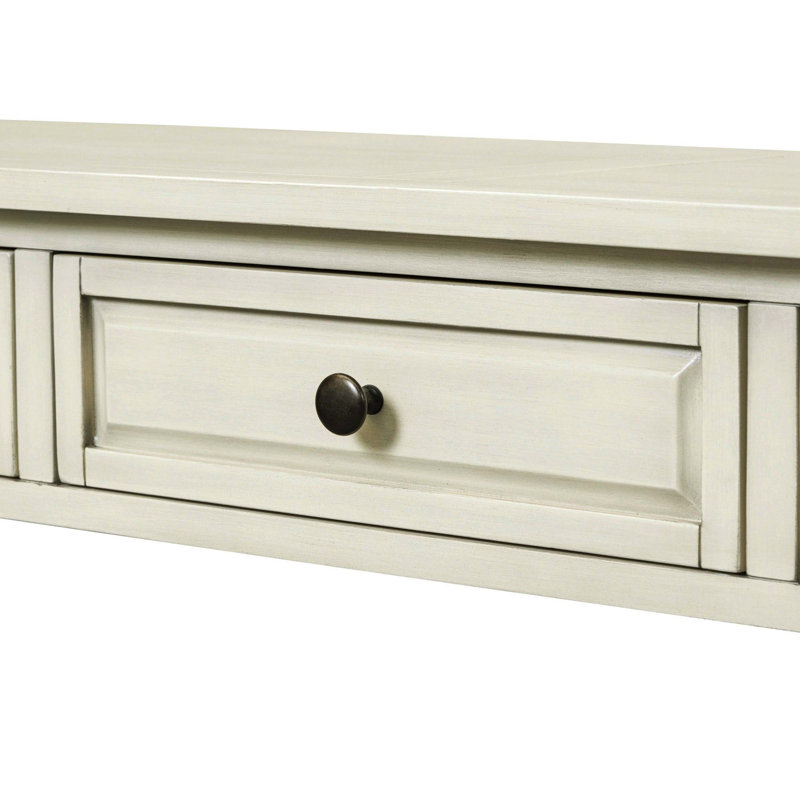 Console 63 po blanc antique avec tiroirs et tablette, convient au vestibule, au couloir et au salon, Blanc antique