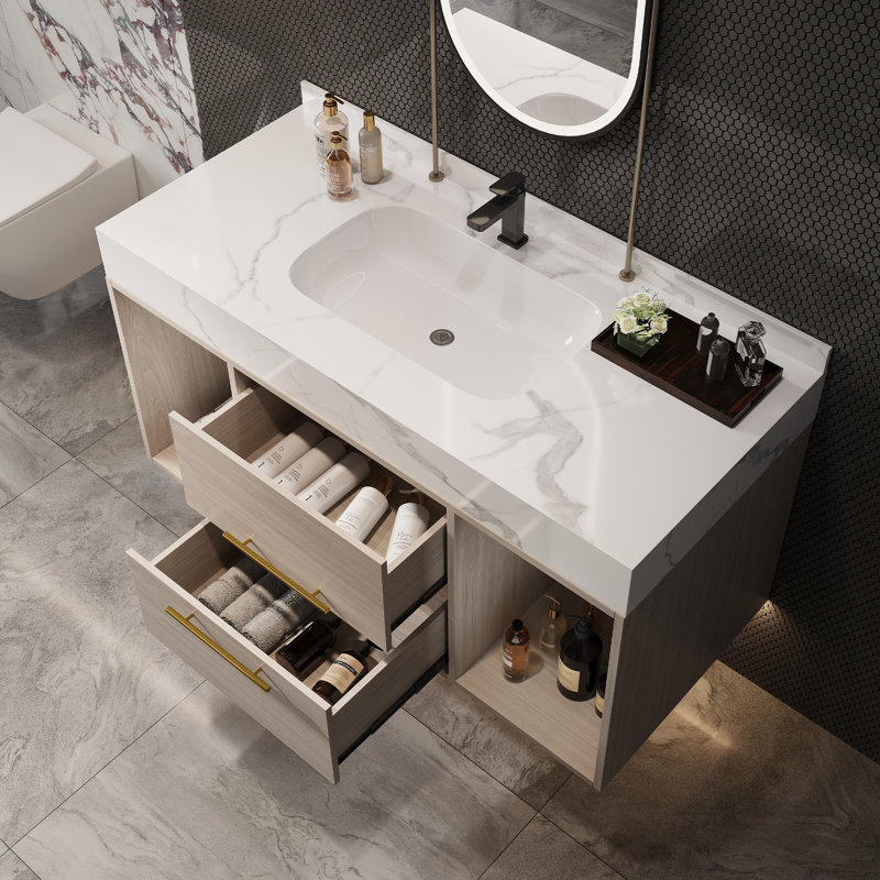 Floating Bathroom Vanity With Sink, Tan