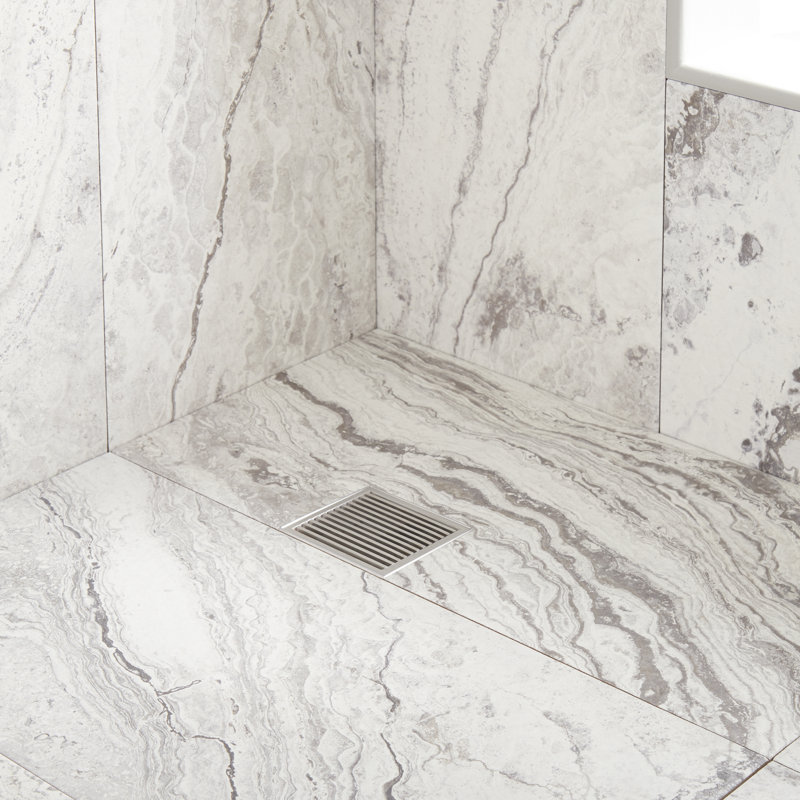 6" Patterned Square Shower Drain - Stainless Steel, Stainless Steel