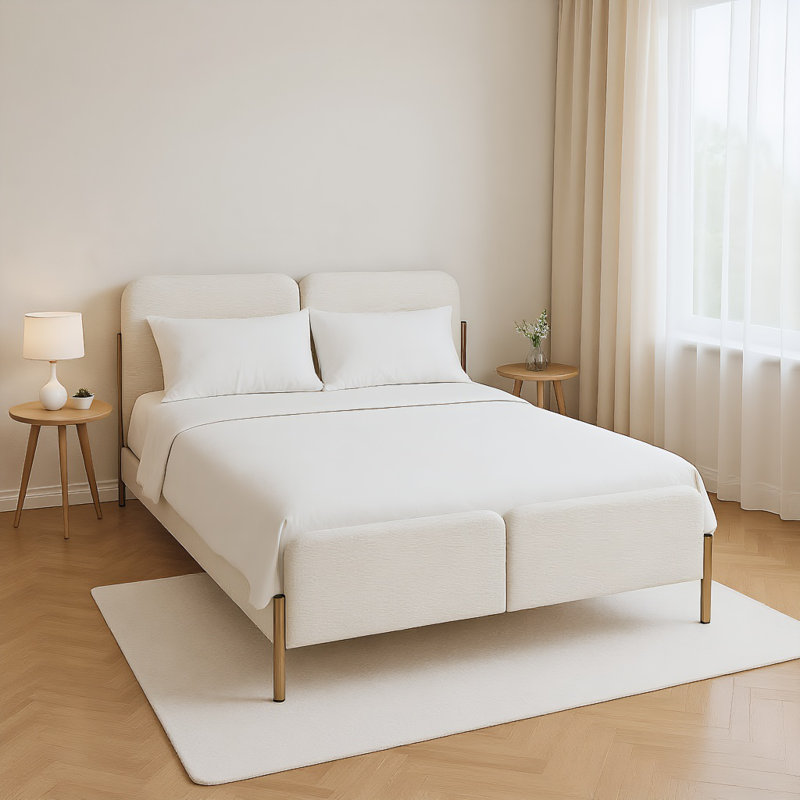 Platform Bed With Fabric Upholstered Headboard And Wooden Slats