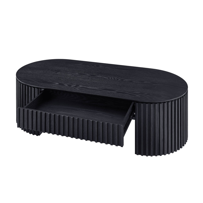 Table basse 51,18 "ovale en bois noir avec tiroir, table à thé unique de style moderne Mid-Century pour meubles de salon