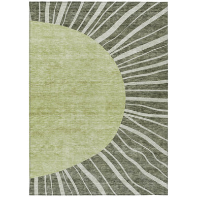Tapis extérieur lavable abstrait vert olive et artichaut 9 pi x 12 pi