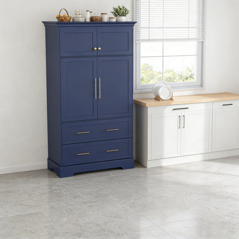 Farmhouse Freestanding 40''X18''x72.6'' Kitchen Pantry, 4 Doors Dining Storage Cabinet With Pull-Out Trays, Drawers And Cake Pan Storage Organizer