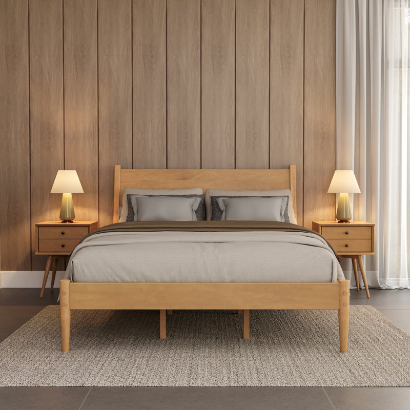 Lit plateforme en bois massif Ashlie, Grand, Chêne clair