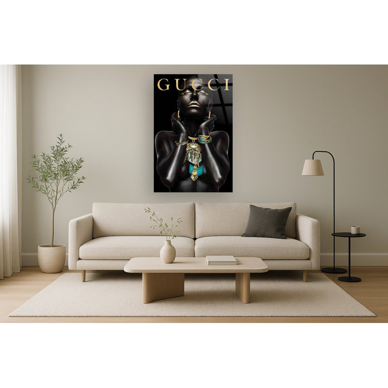 Verre trempé sans cadre Gilded Elegance avec art mural - 40 po x 60 po