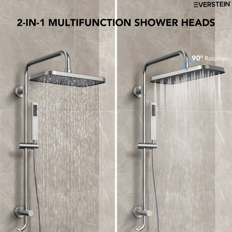 Système de douche mural à pression équilibrée, pomme de douche pluviale 13 po avec douchette coulissante, Nickel brossé