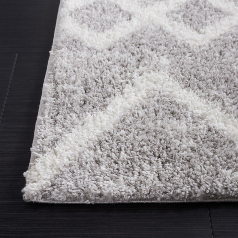 Grey and Ivory Geometric Shag Area Rug 4'5" x 6'5"