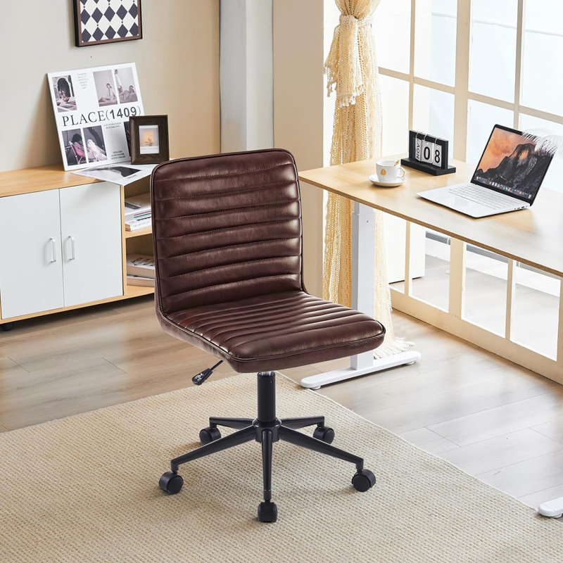 Faux Leather Mid Back Swivel Computer Task Desk Chair, Black, Faux Leather  Dark Brown
