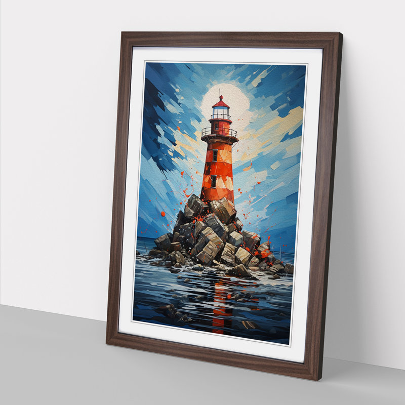 XYZ-FRM-V1223-4187 Lighthouse Contemporary No.2 - Single Picture Frame Print on Wood, Walnut, 34cm H x 25cm W x 2cm D