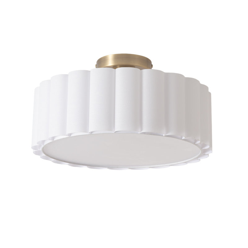 Lampe encastrée festonnée, laiton vieilli, lin blanc, diffuseur