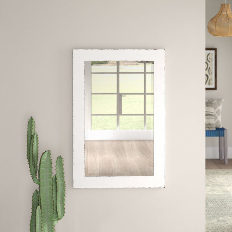 Tiege Rectangular Wood Farmhouse Wall Mirror, 36" H x 24" W x 1" D, White