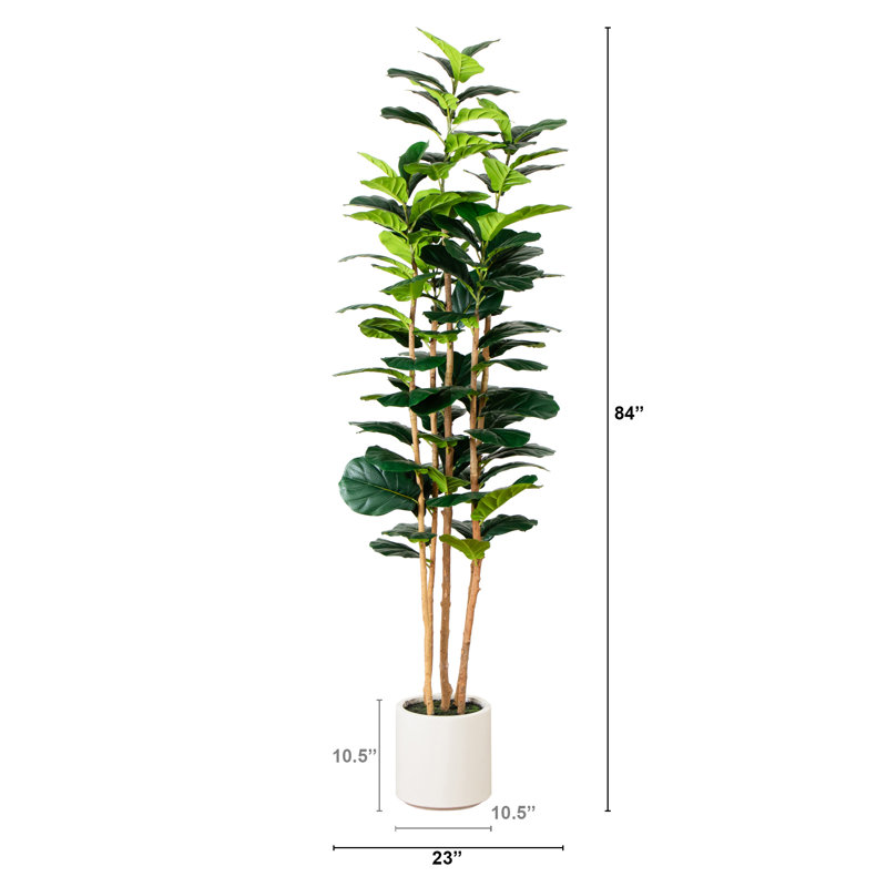 Artificial Fiddle Leaf Tree in Decorative White Planter, 84" H x 23" W x 23" D