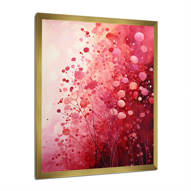 Crimson Reverie - Paysages abstraits, art mural, Encadrement doré, H 32 po x l 16 po x P 1 po