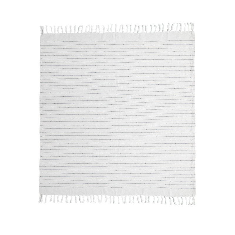 Jeté 50X60 "blanc avec pampilles et rayures horizontales, paquet de 2, Blanc