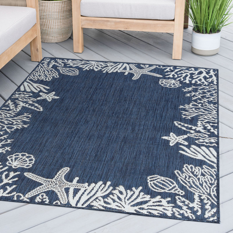 Seraphine Coastal Flatweave Navy Indoor /  Outdoor Area Rug, Rectangle 5'3" x 7'3"