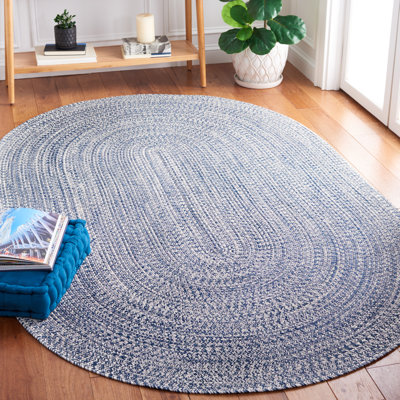 Trombetta Hand Woven Area Rug in Dark Blue/Ivory