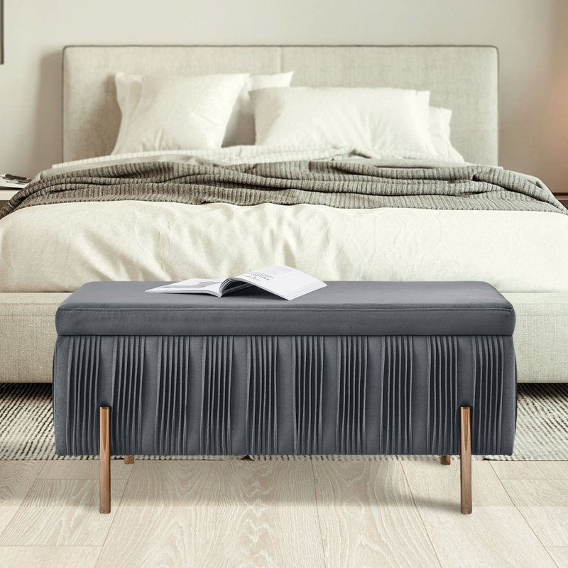 Ranylah Velvet Upholstered Storage Bench, Gray