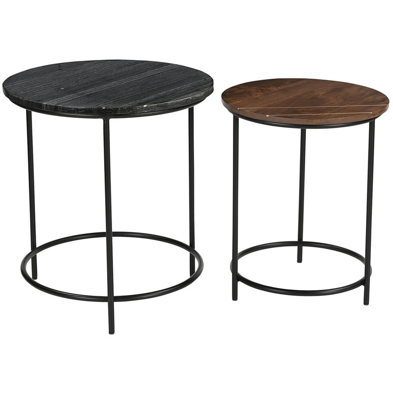 Anjanet Side Table Set, Black, Grey/Medium Wood