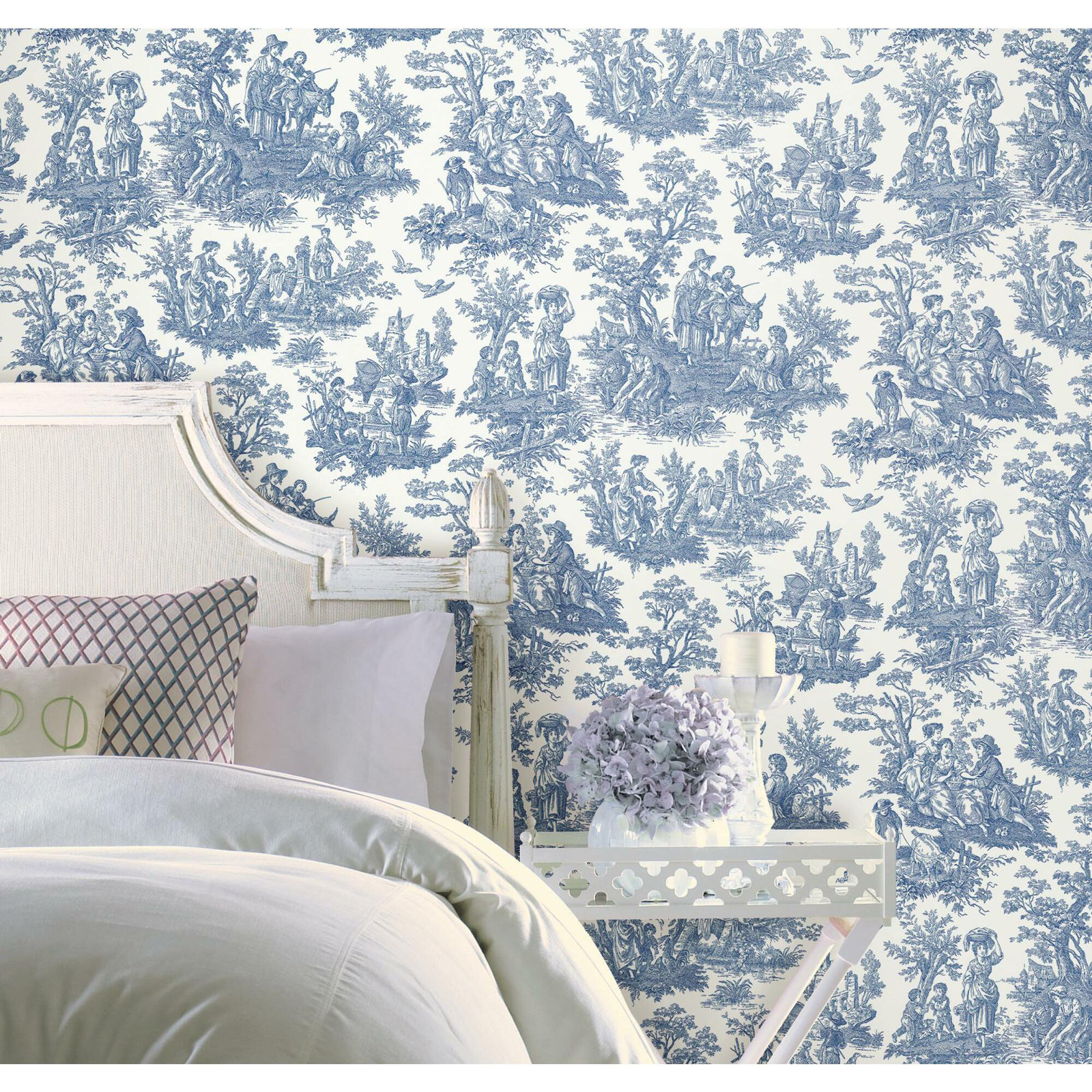 Peel & Stick Toile Wallpaper, Blue