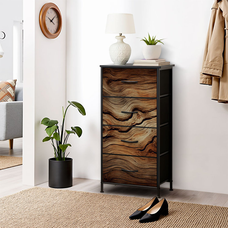 4 Drawer Dresser for Bedroom, Narrow Chest of Drawers, Wooden Top and Study Iron Frame 18"x37.5"-(WxH)