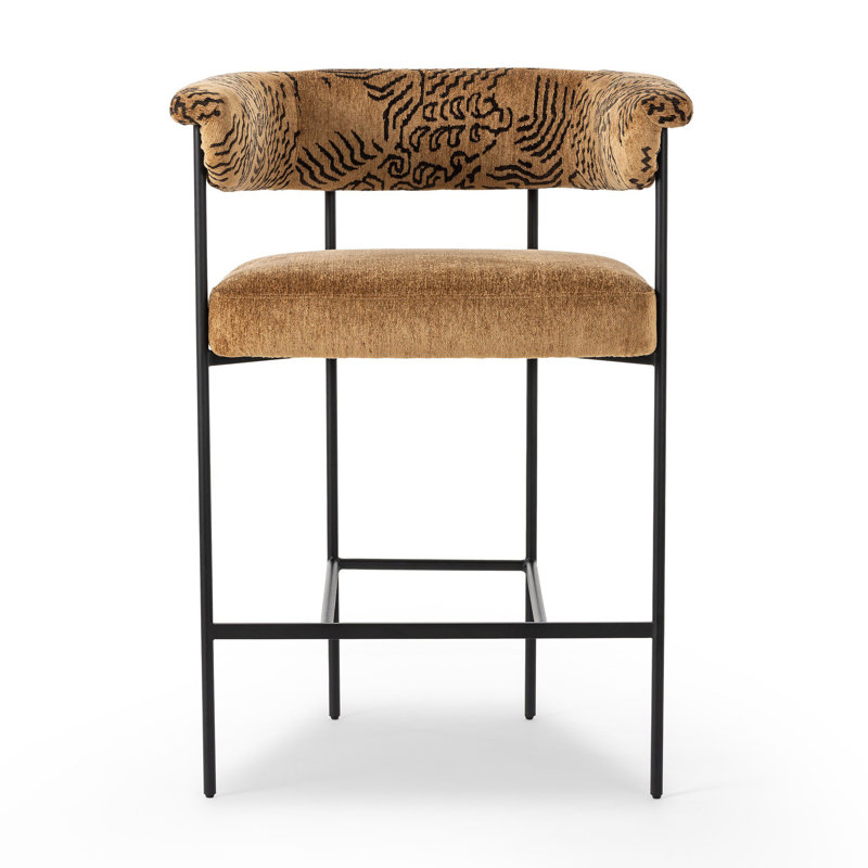 Tabouret de bar et de comptoir Lyssa, Polyester brun, Abstrait, Tabouret de comptoir (siège d'une hauteur de 26,5