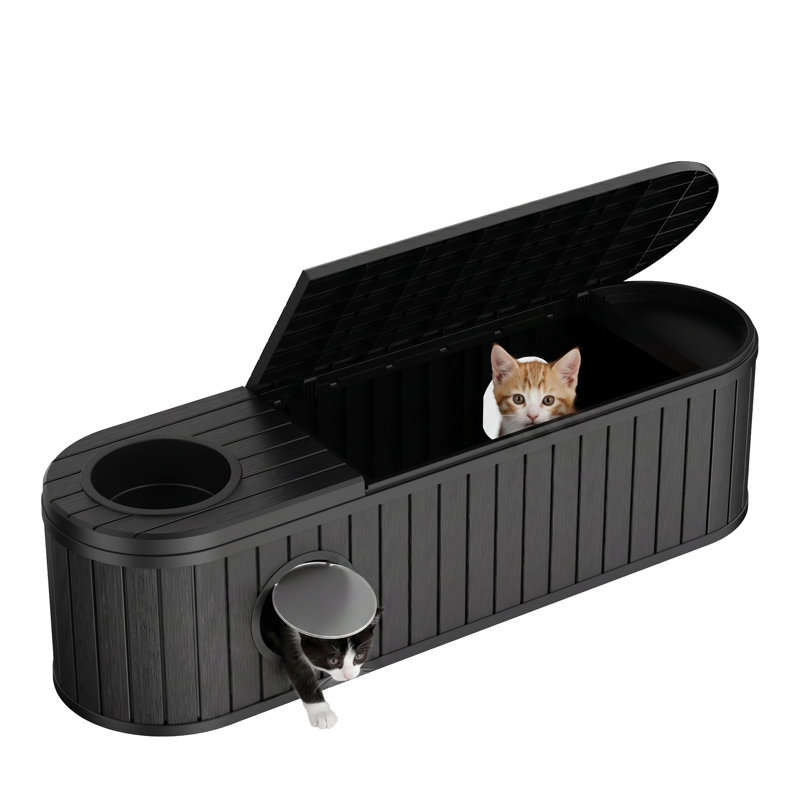 Enceinte de litière pour chat 3 en 1 avec rangement, Noir