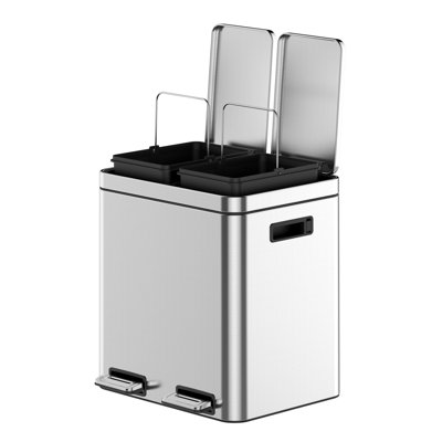 2-Compartment Recycling Trash Can, 2x3.96Gal, Stainless Steel Soft-Close Pedal Bin for Home Office
