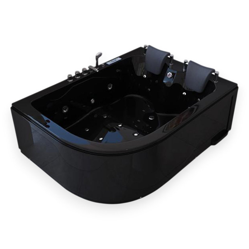 POMPEI 71" x 47" Corner Whirlpool Acrylic Bathtub with Faucet Light Heater, Black