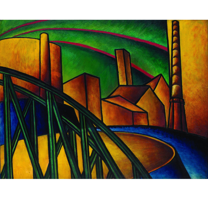 Paysage avec pont à udabuda Hajowyar, H 18 po x l 24 po