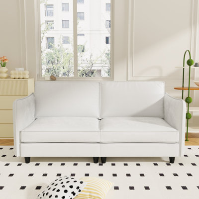 Tissu beige moderne à 2 places de style Mid-Century de 73,62 po de long, parfait pour un appartement ou un dortoir, structure, revêtement respirant, rembourrage à ressorts ensachés, sièges confortables, rangement latéral, installation simple par jour