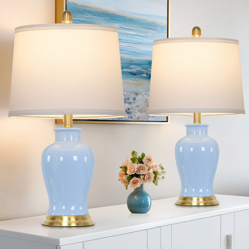 Charm and Timeless Elegance Set of 2 Ceramic Table Lamps, Blue/Gold