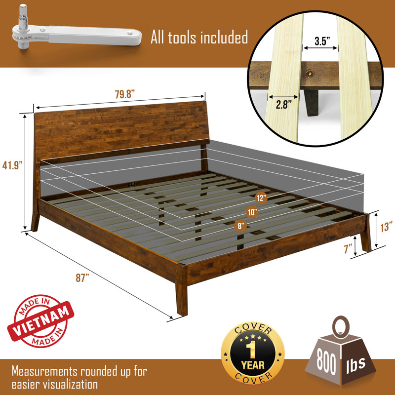 Serenity Premium Solid Wood Bed Frame with Headboard, Scandinavian Signature High Headboard Wood Bed, 800 lb Capacity, No Box Spring Needed, Fits All Mattresses