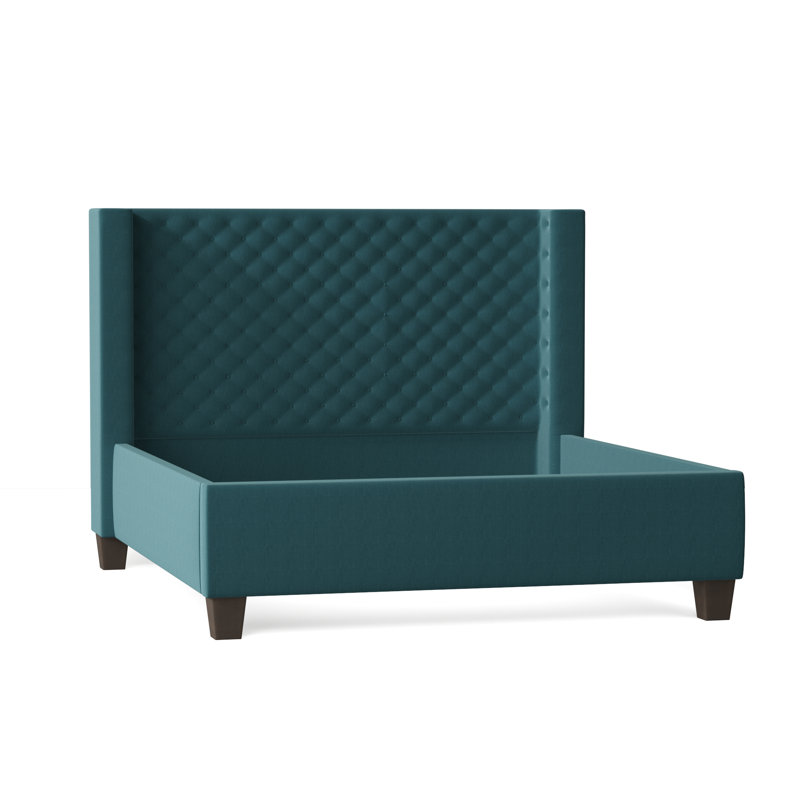 Bren Upholstered Wingback Bed, Queen, Bella Black Performance Velvet, Brown Mahogany