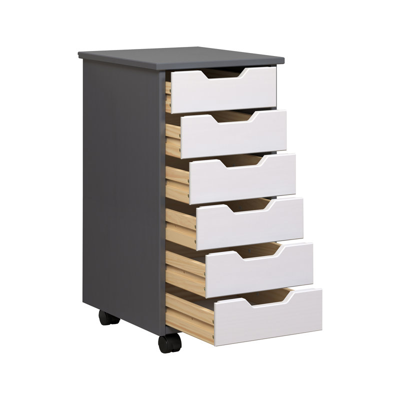 Solid Wood Roll Cart & Storage Chest 6 Drawer Gray & White, White/Gray