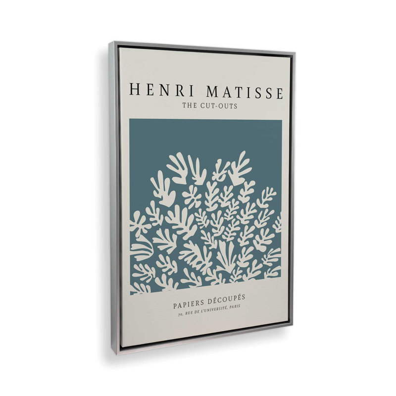 Matisse's La Gerbe en bleu minuit, H 12,75 po x l 8,75 po x P 1,75 po, Cadre flottant en chrome poli