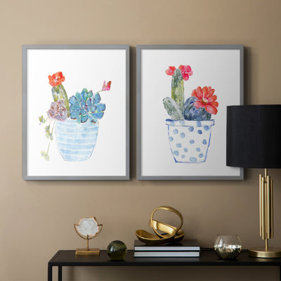 «Cactus and Succulent Blooms I», reproduction encadrée de qualité supérieure - prête à être accrochée - aucun clou requis - aucun clou requis