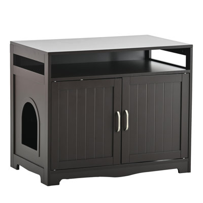 Litter Box Enclosure, Cat Litter Box Furniture With Hidden Plug, 2 Doors, Indoor Cat Washroom Storage Bench Side Table Cat House, Large Wooden Enclosed Litter Box House, Espresso