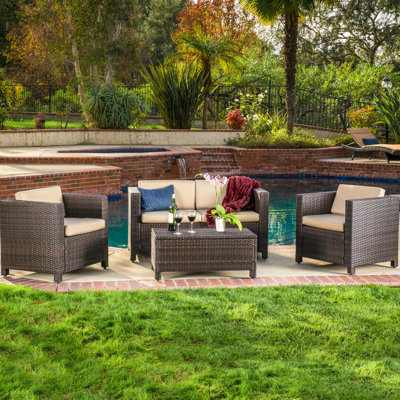 4 chaises longues brun foncé - Mobilier de jardin avec coussins imperméables