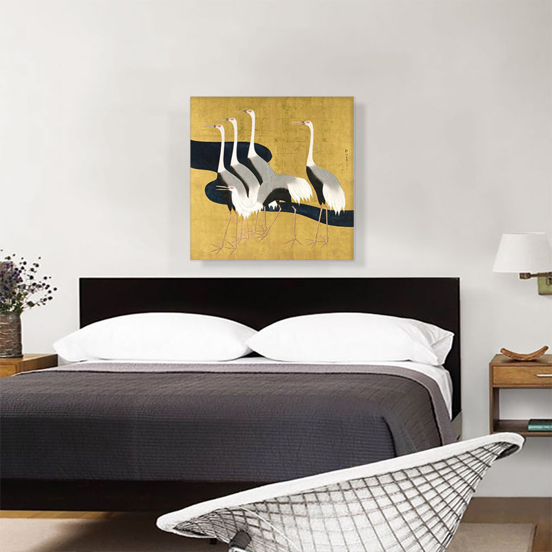 «Cranes» par Sakai Hoifi - reproduction d'art sur toile tendue, H 26 po x l 26 po x P 1,5 po