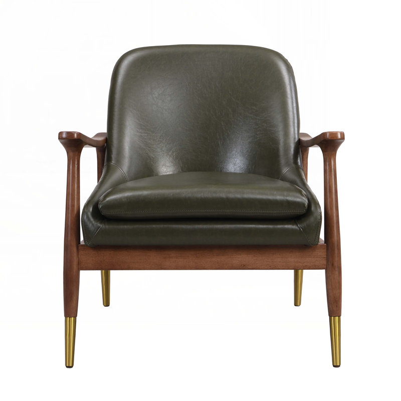 29'' Wide Wing Back Armchair, Green Faux Leather, 1