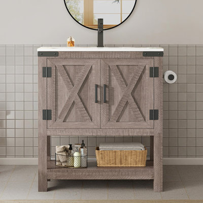 Chimira 30" Farmhouse Single Bathroom Vanity with Storage，Rustic Gray