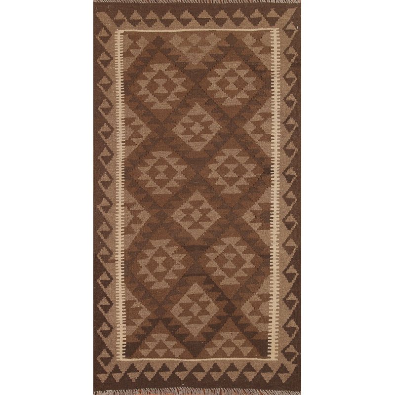 Brown Wool Kilim Oriental Runner Rug 3x7