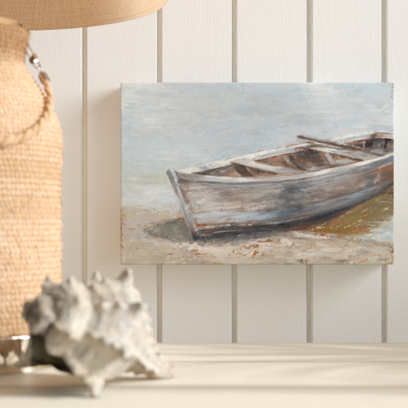 Luxora «Whitewashed Boat II», reproduction de peinture à l'huile sur toile tendue, H 24 po x l 36 po x P 1,5 po