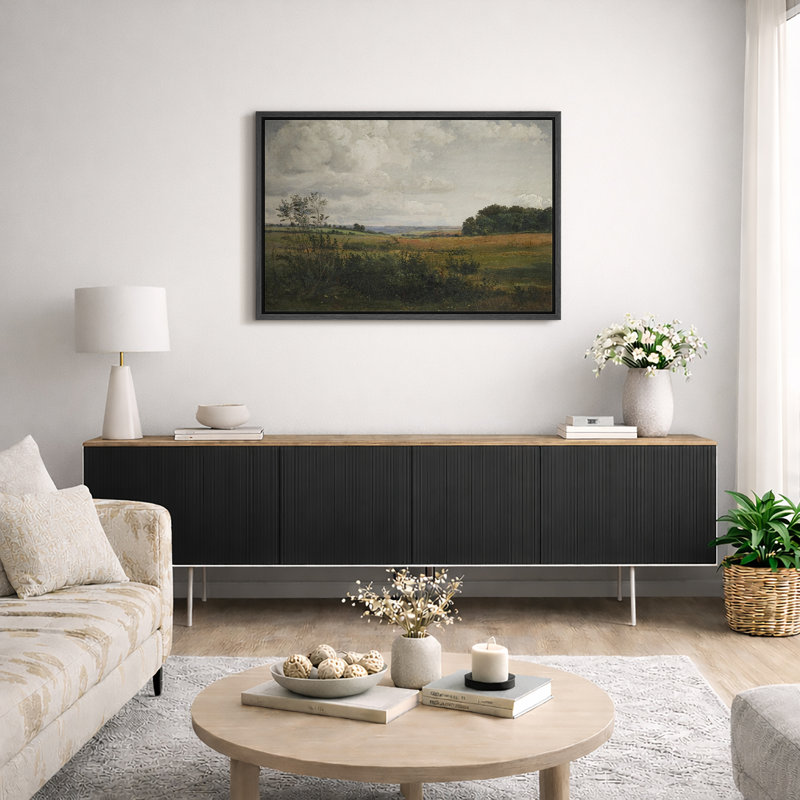 Rustic Countryside "Moody Rural Countryside Landscape Artwork, Pastoral Farmhouse Neutral Wall Pictures, Framed Canvas Giclee Print Wall Art"