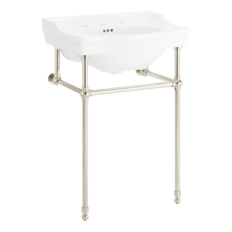 24" Cierra 31" Tall Porcelain Rectangular Console Bathroom Sink with Overflow, Polished Nickel