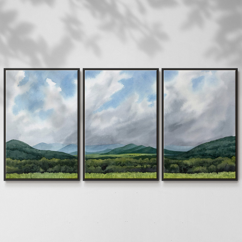 " Sapphire Mountains III " 3 - Pieces, 40" H x 78" W x 2" D, Black