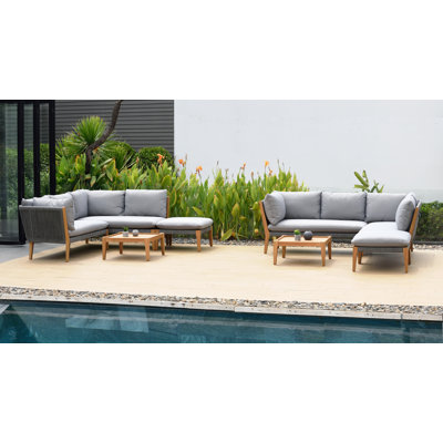 Ensemble de conversation modulaire en teck avec coussins 8 pièces Habitat