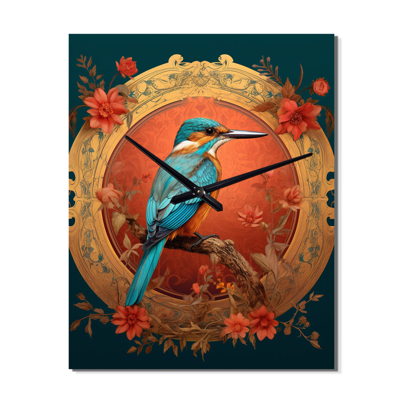 Illustration rétro du martin-pêcheur bleu - animaux, horloge murale moderne, Moyen
