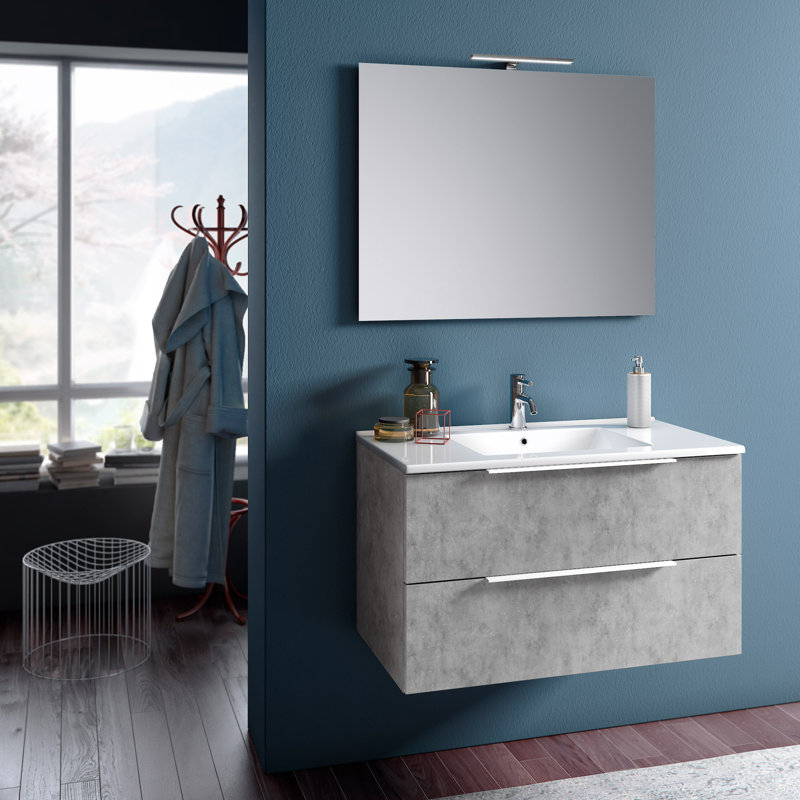 Erica 810mm Single Bathroom Vanity with Integrated Ceramic Basin, Cement, Gray