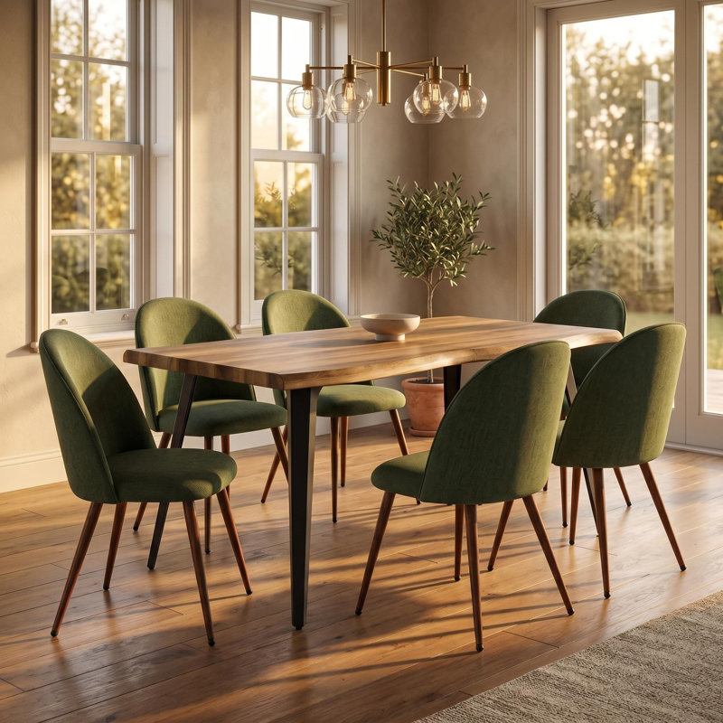 Ensemble de salle à manger rectangulaire de 63 po avec chaises rembourrées Shivani, Tanné, Olive Green